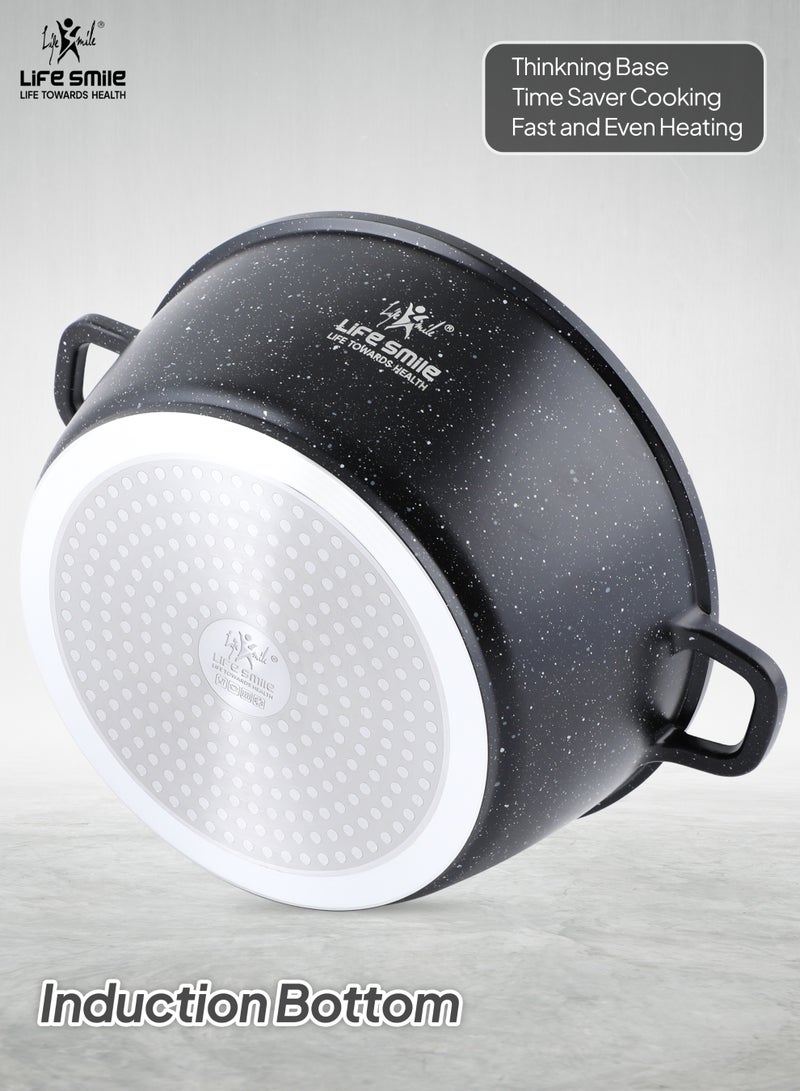 Life Smile Multi Layer Granite Non-Stick Cookware Set with Induction Bottom – 20/24/28/32cm Aluminium Soup Pots with Lid,28cm Shallow Pot with Lid,3pcs Silicone Utensils & 2pcs Silicon Gloves – Oven Safe - Image 2